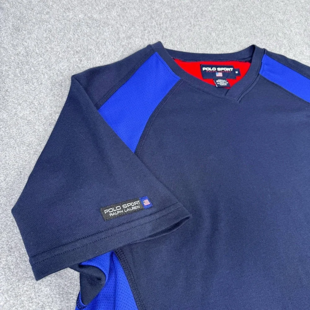 VTG POLO SPORT Ralph Lauren‎ Technologies Spell Out Performance Shirt Navy Sz M